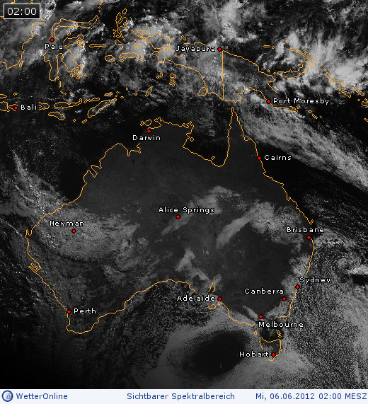 Wolkenverteilung über Australien am 06.06.2012 um 02:00 MESZ