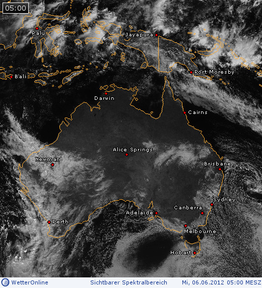 Wolkenverteilung über Australien am 06.06.2012 um 05:00 MESZ