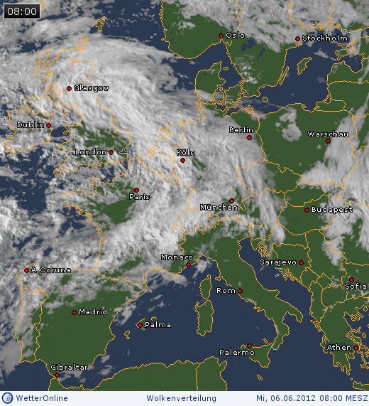 Wolkenverteilung über Mitteleuropa am 06.06.2012 um 08:00 MESZ