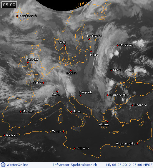 Wolkenverteilung über Europa am 06.06.2012 um 05:00 MESZ
