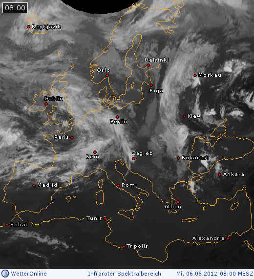 Wolkenverteilung über Europa am 06.06.2012 um 08:00 MESZ